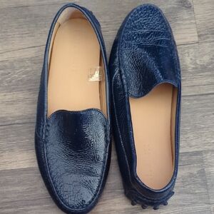 M.Gemi Itailan Naplak Patent Blue  Leather Loafers with Moccasin Style